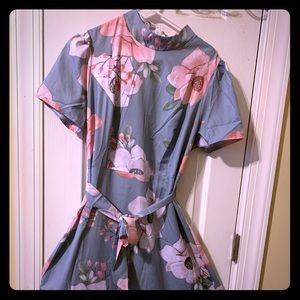 Belted floral mock turtleneck maxi dress.  New!